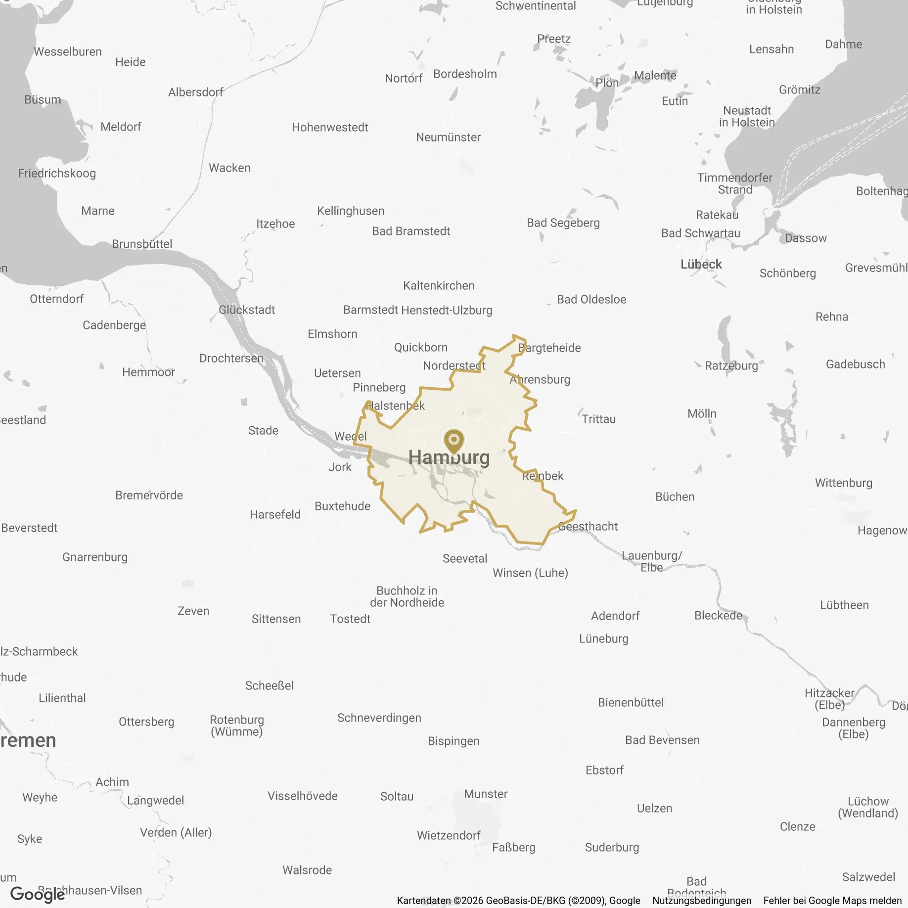 Karte der Curano-Region Hamburg mit ihrer Regionsgrenze.